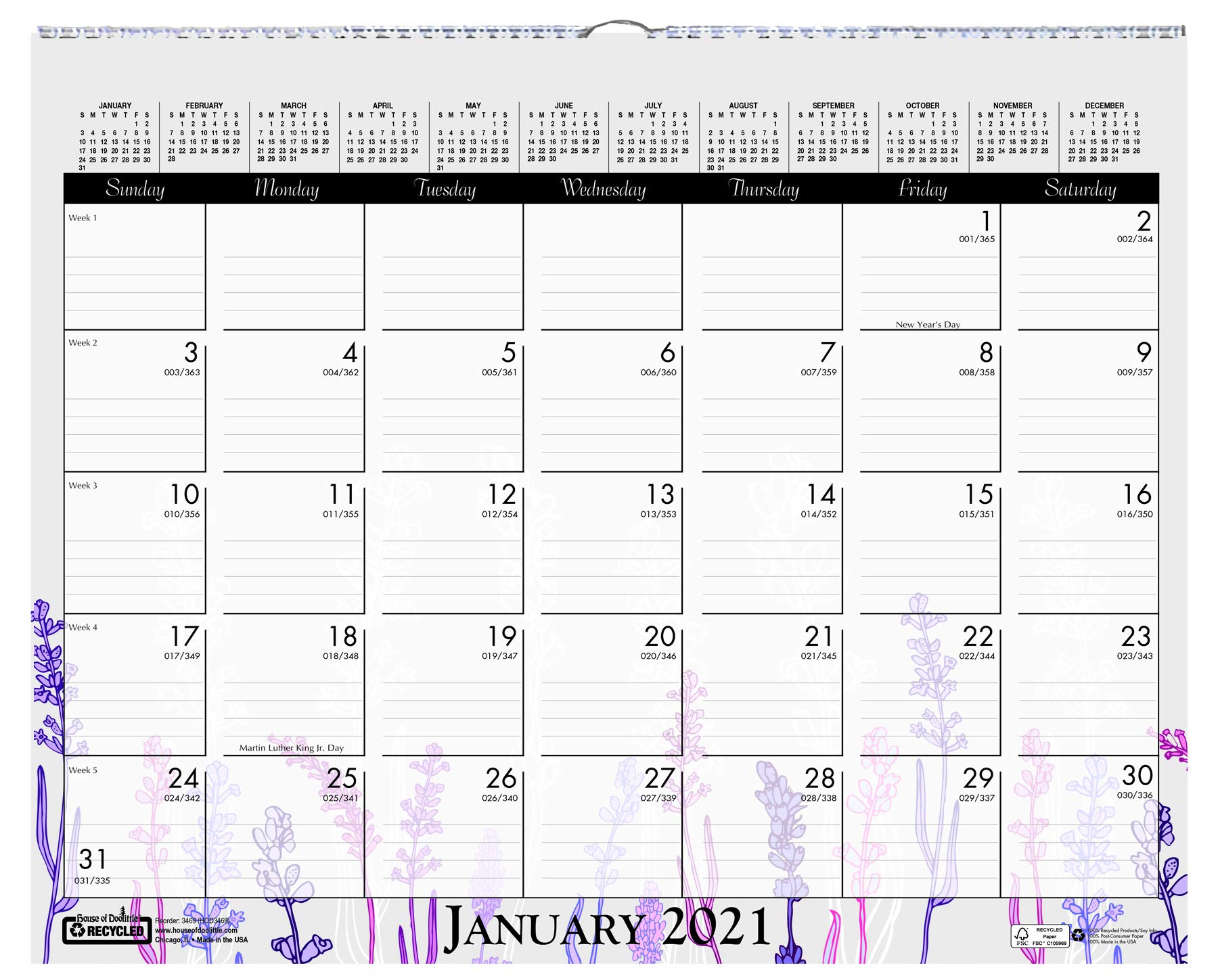 House of Doolittle 2021 Monthly Wall Calendar, Wildflower, 15 x 12 Inches, January - December (HOD3469-21)