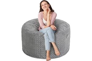 Cansunna Bean Bag Chair for Adults, 3' BeanBag Chairs with Memory Foam Filling, Soft Bean Bags with Chevron Plush Fur Cover for Living Room Bedroom 3FT(36×36×22")-Grey