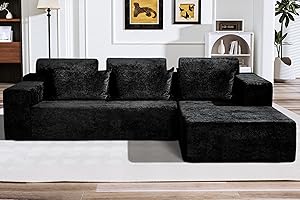 HABUTWAY 105" L-Shape Modular Sectional Sofa Couch for Living Room,No Assembly Required,Modular Comfy Sofa with Deep Seat for Living Room Bedroom,Luxury Distressed Velvet(Right,Black)