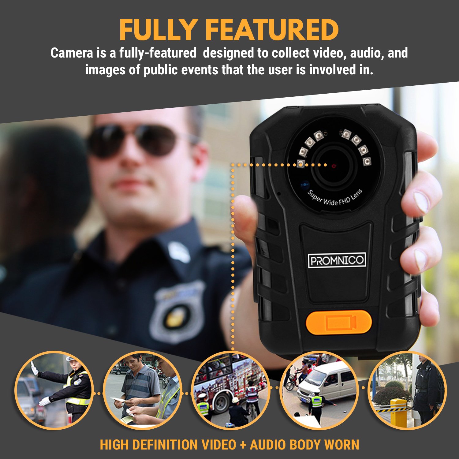Police Body Camera for Law Enforcement Wearable Video + Audio Body