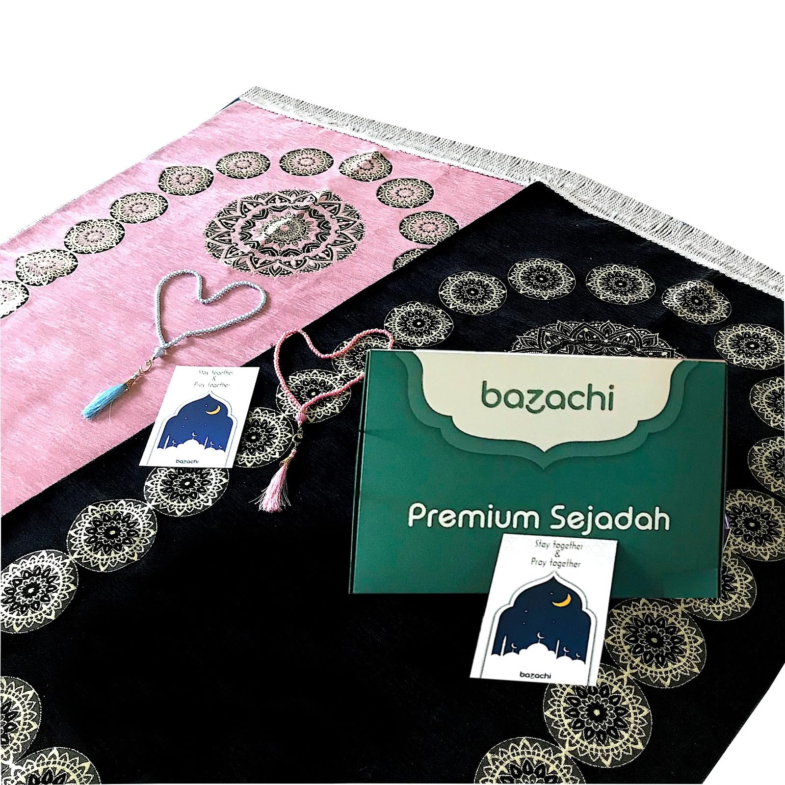 bazachi Couples Prayer Mats with Tasbih and Gift Packaging (Traditional Style 4)
