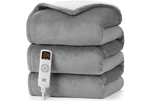 EHEYCIGA Heated Blanket Electric Throw - Heating Blanket with 9 Heating Levels & 10 Hours Auto Off, Soft Cozy Sherpa Washable Throw with Fast Heating, 50 x 60 Inches