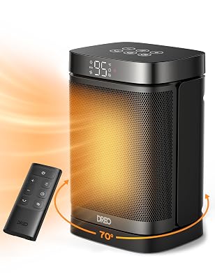 DREO Space Heater, 1500W Portable Electric Heaters for Indoor Use, PTC Ceramic Heater for Office with Remote, Thermostat, 70°Oscillation, 12H Timer, 5 Modes, Safe Quiet Room Heater for Bedroom