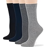 7BigStars Women's Cotton Dress Socks - 4 Pack L/M - Solid Assorted Crew Calf Black Brown Blue Grey Beige Olive Green