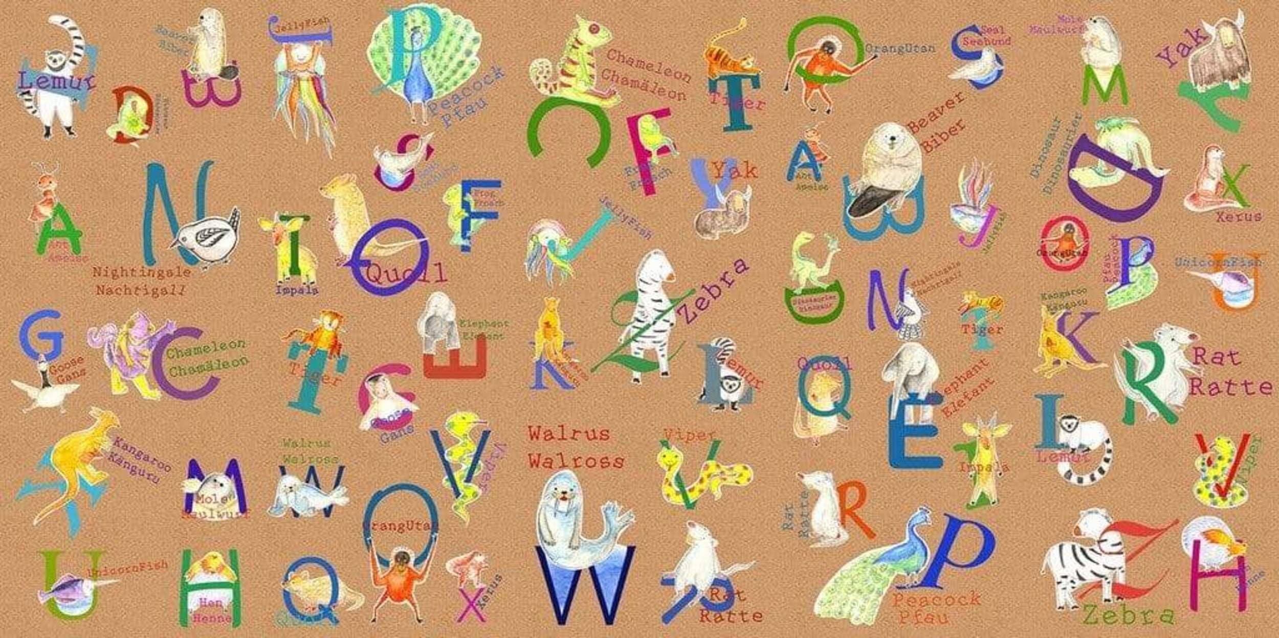 Komar P036-VD5 Non-Woven Photo Wallpaper - Animals A-Z - Size 500 x 250 cm (Width x Height) - Children's Wall Wallpaper Living Room Animals ABC Alphabet Bedroom Office Hallway Decoration Wall Picture