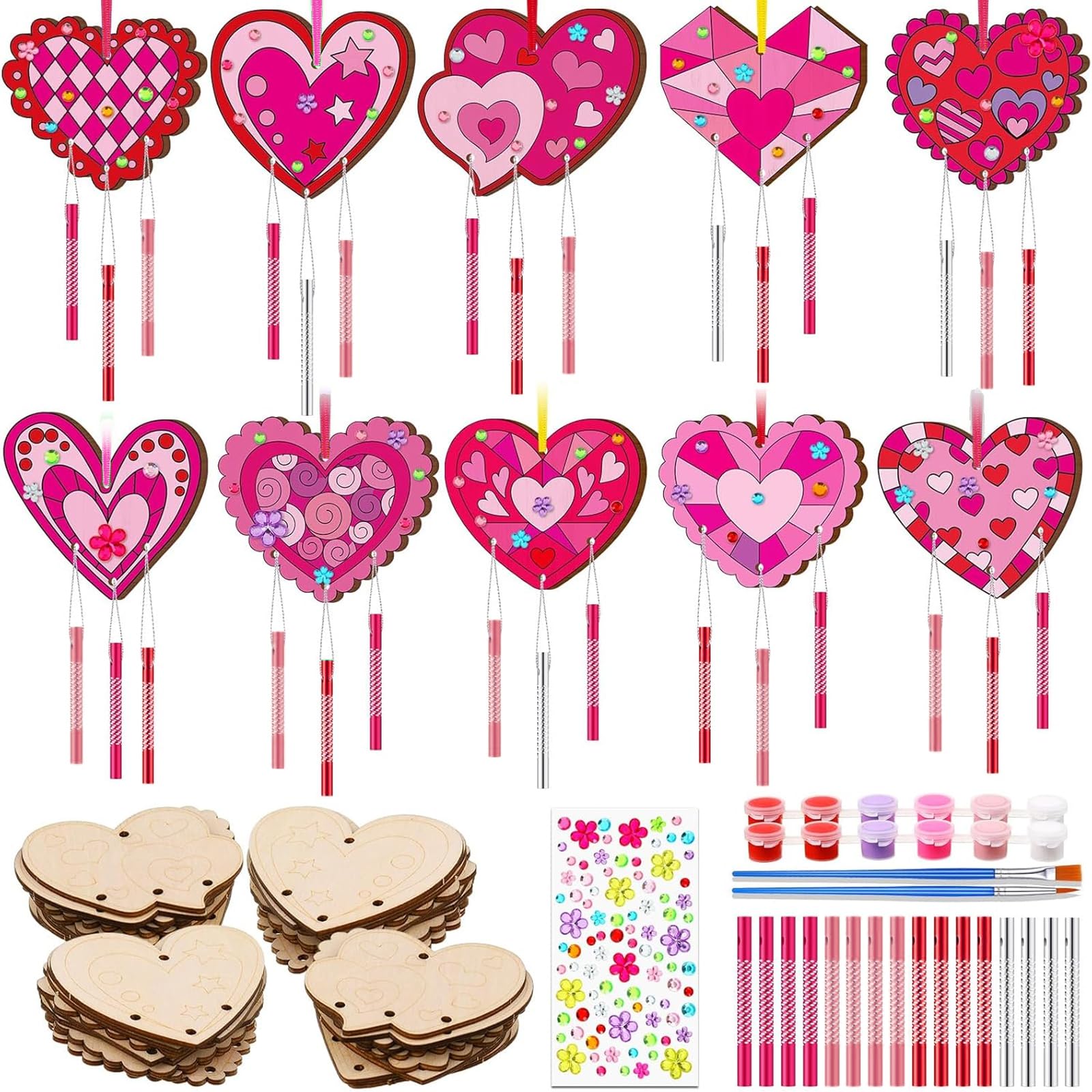 Photo 1 of JellyArch 30 Pack Mother's Day Heart Wind Chime Making Kit for Adults Make Your Own Wind Chime DIY Wooden Ornaments Crafts for Activity Birthday Decoration