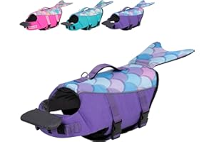 cyeollo Dog Life Jacket Reflective Mermaid Life Vest for Swimming Boating, High Buoyancy Pet Preserver Lightweight Small Dog Lifejackets with Front Float, Purple XS