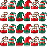 Yaomiao 24 Pack Christmas Elf Felt Hat Green and Red Bulk Santa Elf Hats with Bell for Christmas Party Costume Favors