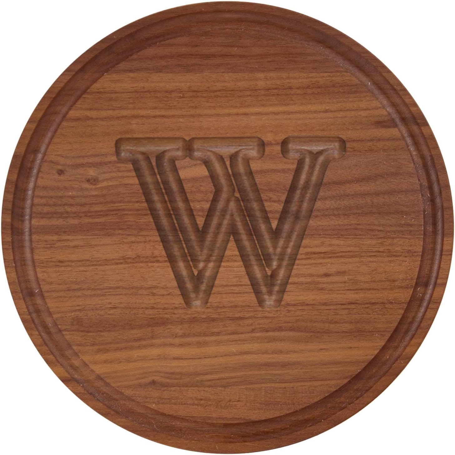 BigWood Boards W100-W Cutting Board, Monogrammed Cutting Board, Small Round Cheese Board, Walnut Wood Serving Tray, "W"