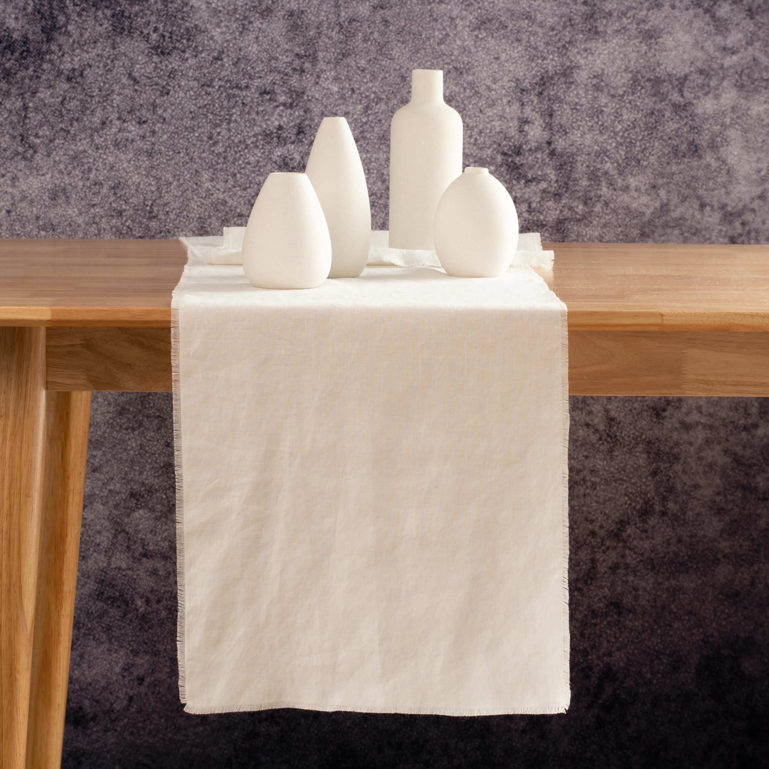 Photo 1 of Linkslove Home Off-White Linen Table Runner with Fringe- 14x108 Inch, 100% Pure Linen Off-White Table Runner for Chirstmas, Easter, Thanksgiving, Party, Wedding, Winter- Handmade