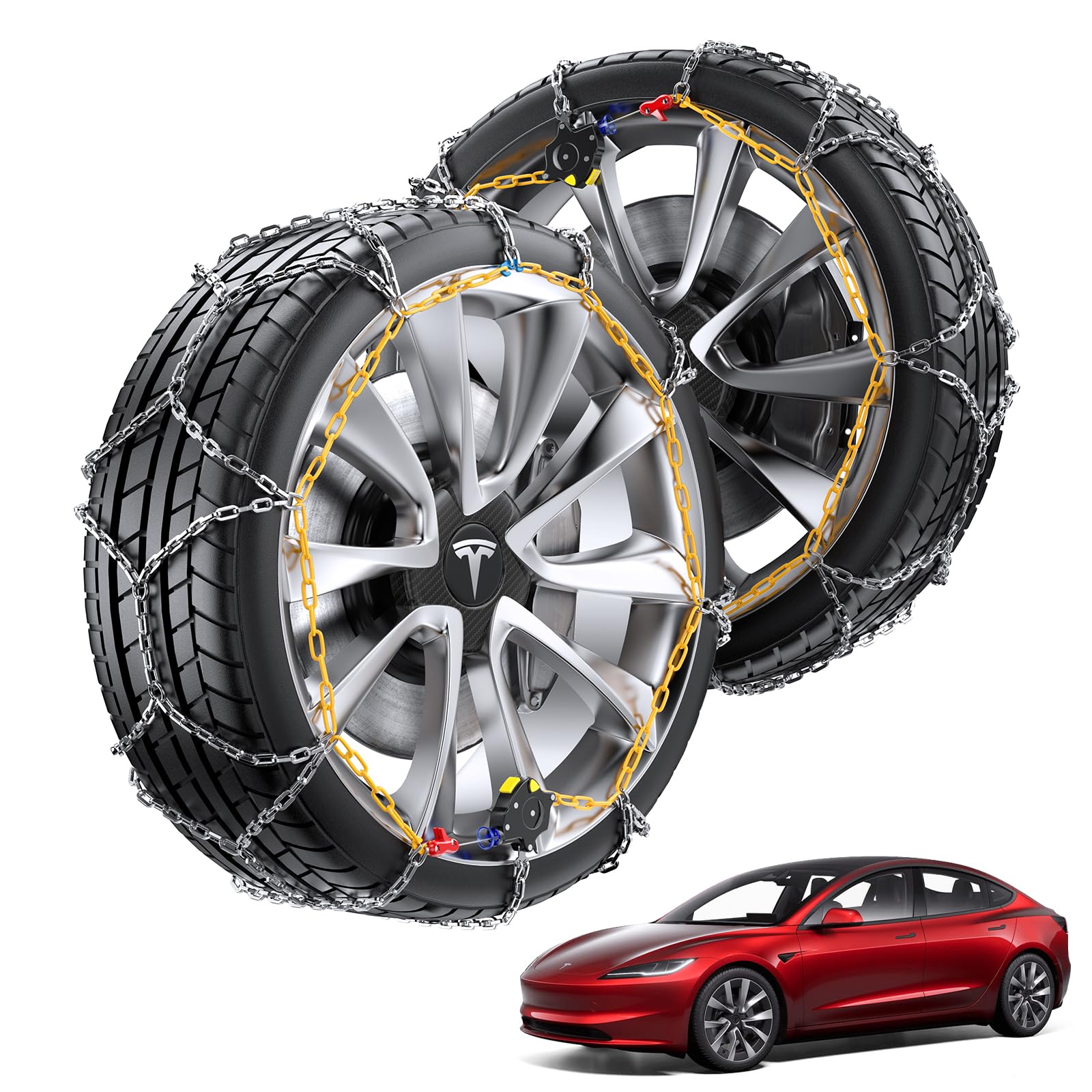 Photo 1 of Tesla Model Y Snow Chains, Auto-locking Cable Traction Tire Chain, Tesla Accessories 2023 2024, Set of 2