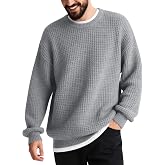 August Alley Men's Oversized Waffle Knit Sweaters | Casual Crewneck Loose Fit Tops, Basic Soft Textured Pullover Shirts, Stretch Thermal Tees, Long Sleeve Fashion Fall Clothes