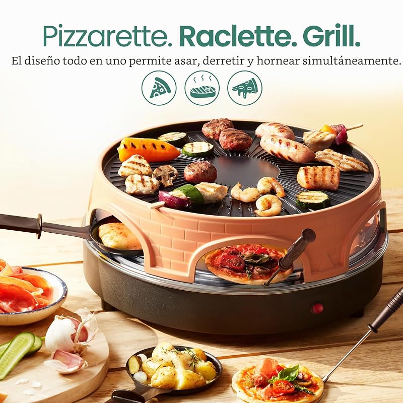 PO-113255.4 Horno para Pizzas Eléctrico + Raclette + Grill con Cubierta Piedra Terracota, 6 comensales, PIZZARETTE el original 1500W — foto 2 de 7