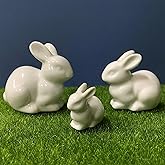 Basuo-9Q Set of Mini Ceramic Rabbit Figurines, Porcelain Easter Bunny Decorations for Home, Tabletop Ornament, Tea Ceremony Pet (3-White)