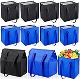 PUREZON 10 Pcs Large Insulated Grocery Bags, Insulated Shopping Bags For Groceries, Reusable Cooler Tote Bag with Zippered Top for Hot Cold Food Carrier,Travel(13 x 12 x 7 inches,Black and Blue)