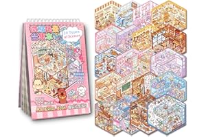 XUOENT Scene Sticker Book for Kids, 20 Sets of 3D Sticker Scenes for Adults Fun Mini Cute Kawaii Stickers Therapy 3D Scenes 3D House Stickers Set Relief Stress Pass The Time, Holiday & Christmas Fun