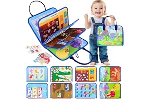 ALOTWAN Busy Board Dinosaur Jungle - Montessori Toys for 3 4 5 Year Old, Learning Busy Book for Toddlers, Autism Sensory Board Fine Motor Skills Activity, Travel Toys for Airplane Car Road Trip