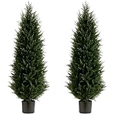 Artificial Topiary Tree Set of 2 Artificial Cedar Trees 4FT Uv Resistant Pine Potted Artificial Plants Outdoor Realistic Fake Plants Front Porch Decor Indoor Faux Cypress Trees