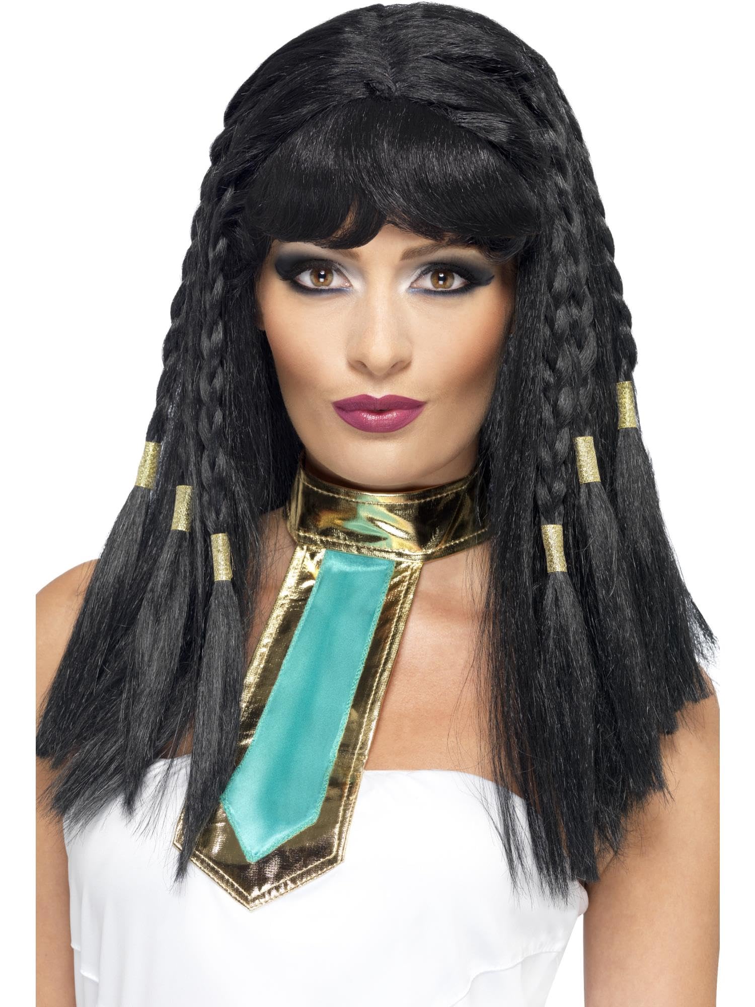 Smiffys Cleopatra Wig with Gold Trim - Black, US One Size