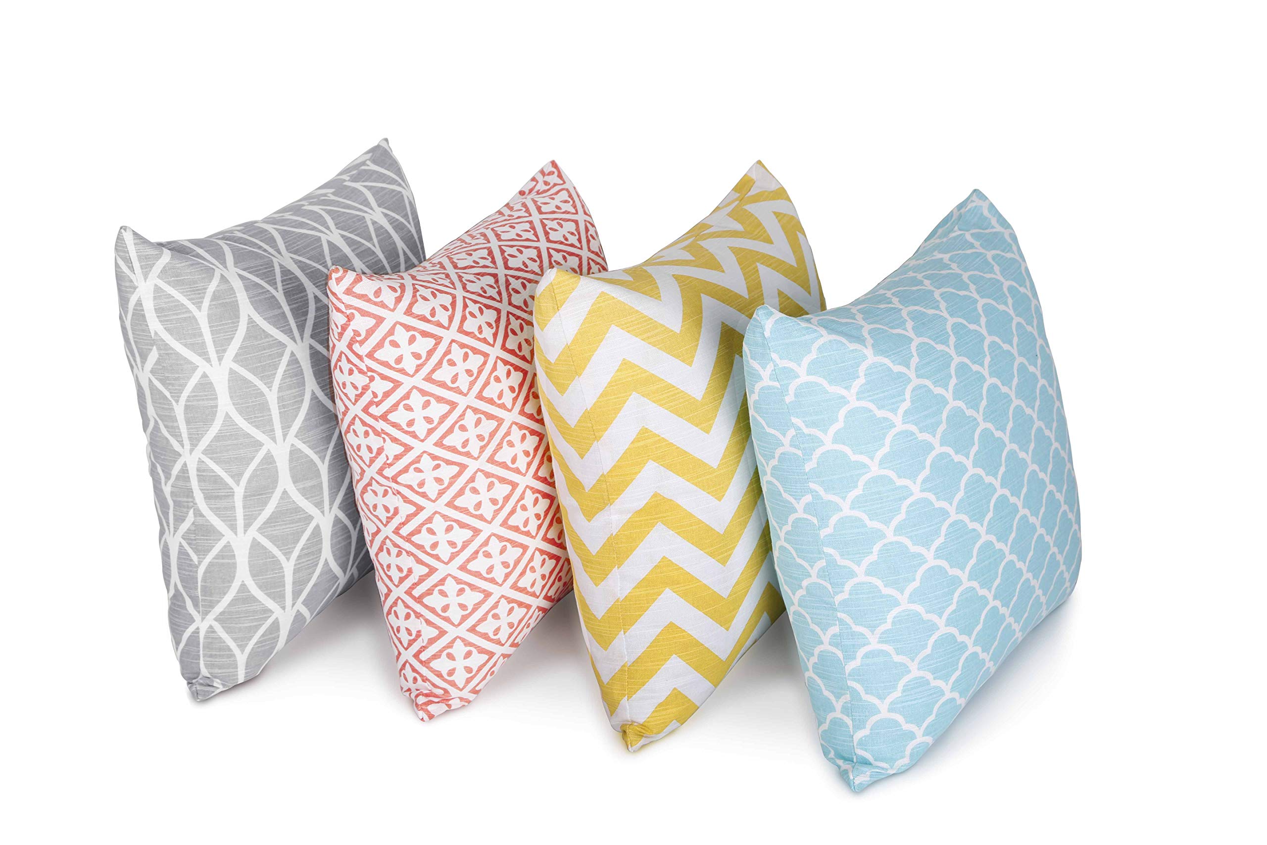 Penguin Home Set of 4 100% Slub Cotton Fabric Cushion Covers 45cm x 45cm Double Sided Square Pillow Covers with Invisible Zipper Pillow Cases for Living Room, Bedroom, Sofa (Mix) โ image 1