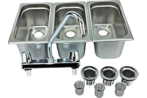 WATERWORKS CONCESSION Standard 3-Compartment Drop-in Stainless Steel Concession Sink - Portable Stand Food Truck Trailer