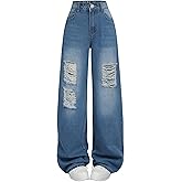 Weixinbuy Girls Jeans Wide Leg Pants Baggy Jeans for Girls Elastic Waisted Denim Pants Trendy Tween Streetwear 6-14Y