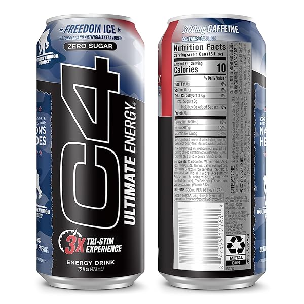 CELLUCOR C4 ULTIMATE X WOUNDED WARRIOR PROJECT | PRE WORKOUT SUGAR FREE ENERGY DRINK | TRI-STIM EXPERIENCE WITH 300MG CAFFEINE + TEACRINE + DYNAMINE | FREEDOM ICE | 16OZ (PACK OF 12)