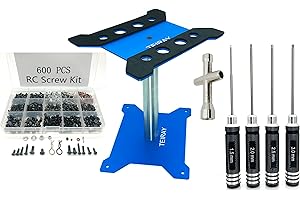 TEIRAY 600PCS RC Screws Kit and RC Screwdrivers Hex Screw Driver Set Nut Socket and Car Repair Work Stand Repair Tool Set 360 Degree Rotation for Traxxas Axial Arrma SCX10 Losi 1/8 1/10 1/12 1/16 18