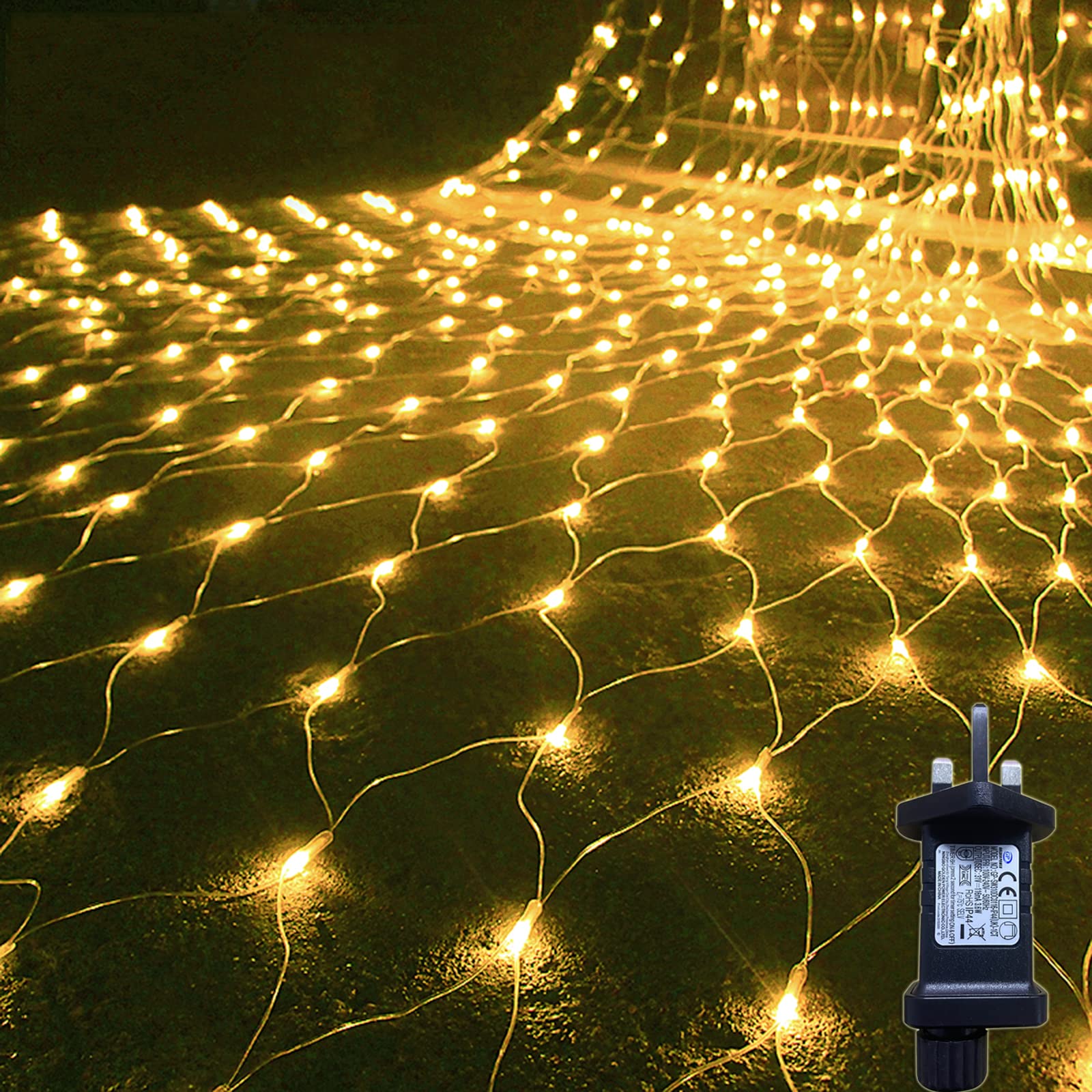 Gresonic Net Fairy Lights Warm White 160LED 2mx1m/6.56ftx3.28ft 8 Mode Timer Mains Powered IP44 Waterproof Christmas Mesh String Lights Indoor & Outdoor Bushes Decorations