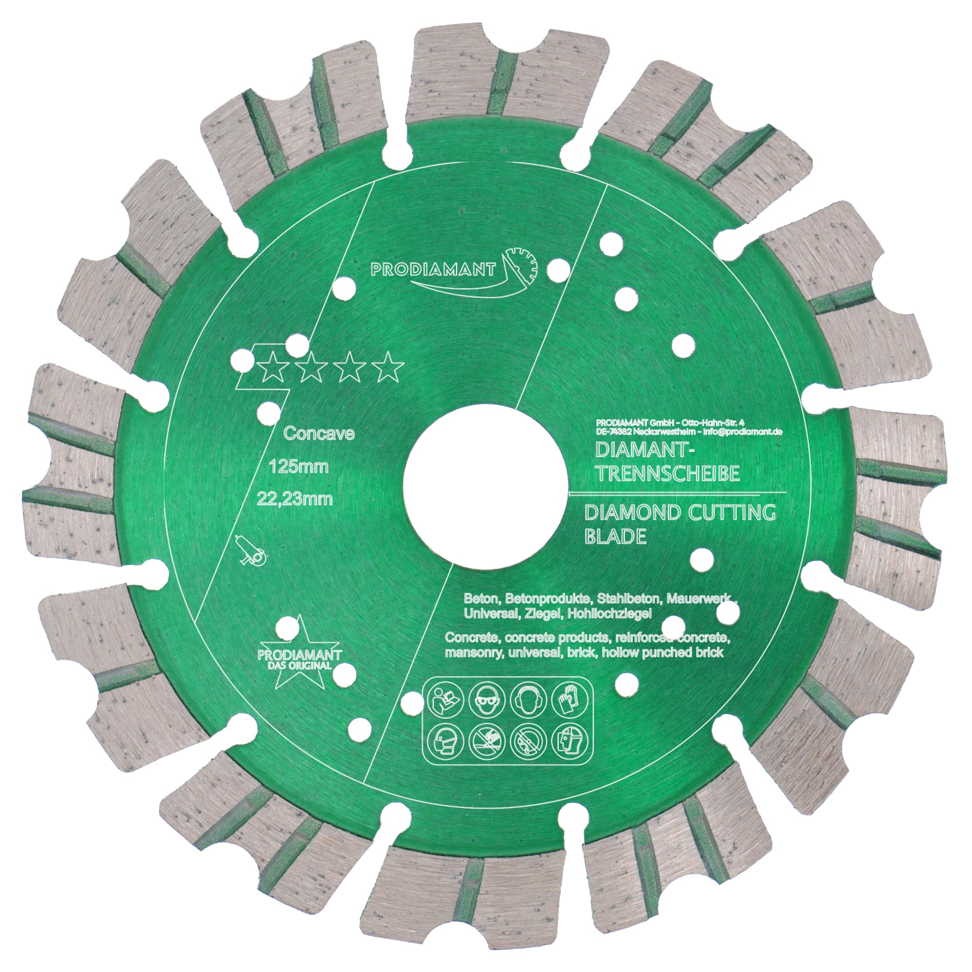 PRODIAMANT Premium Diamond Cutting Disc Concave Turbo 125 mm x 22.2 mm for Stone Concrete Dry Cut Diamond Disc