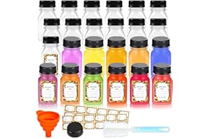 Z-SYNKA 24PCS 4oz Plastic Juice Bottles for Juicing,with Leak-Proof Caps Lids Empty Reusable Wellness Shot Bottles with 24pcs Label,Funnel,Brush,Ginger Shot Bottles with Caps,Juice Milk Beverages Shot Bottles
