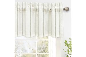 DriftAway Farmhouse Linen Lined Valance Double Layer Thermal Insulated Room Darkening Blackout Window Valances 3 Inch Rod Pocket Vertical Striped Kitchen Valance Single 52 Inch by 14 Inch Loden Green