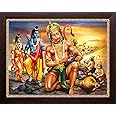 Art n Store: Lord Ram, Laxman, Hanuman & Vanar Sena Making Ram Setu Bridge HD Printed Religious & Wall Decor Poster Painting with Plane Wood Frame (30 X 23.5 X 1.5 cm_ Brown Wood)