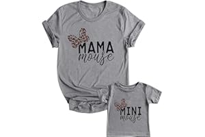 FRYAID Mommy and Me Matching Shirt Outfit Mama Mini Leopard Love Heart Tshirt Mom Daughter Family Matching Set Clothes