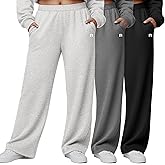 Neer 3 Packs Women's Plus Size Wide Leg Sweatpants High Waist Elastic Waistband Lounge Pants with Pockets