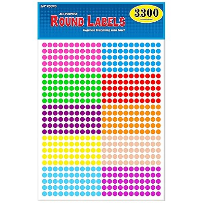Confezione da 3300 1/4 "Etichette per punti circolari con codice colore tondo, 10 colori neon luminosi, 8 fogli da 1/2" x 11 ", 0,25 pollici
