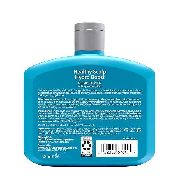 NEUTROGENA MOISTURIZING HEALTHY SCALP HYDRO BOOST CONDITIONER FOR DRY HAIR AND SCALP, WITH HYDRATING HYALURONIC ACID, PH-BALANCED, PARABEN & PHTHALATE-FREE, COLOR-SAFE, 12 FL OZ