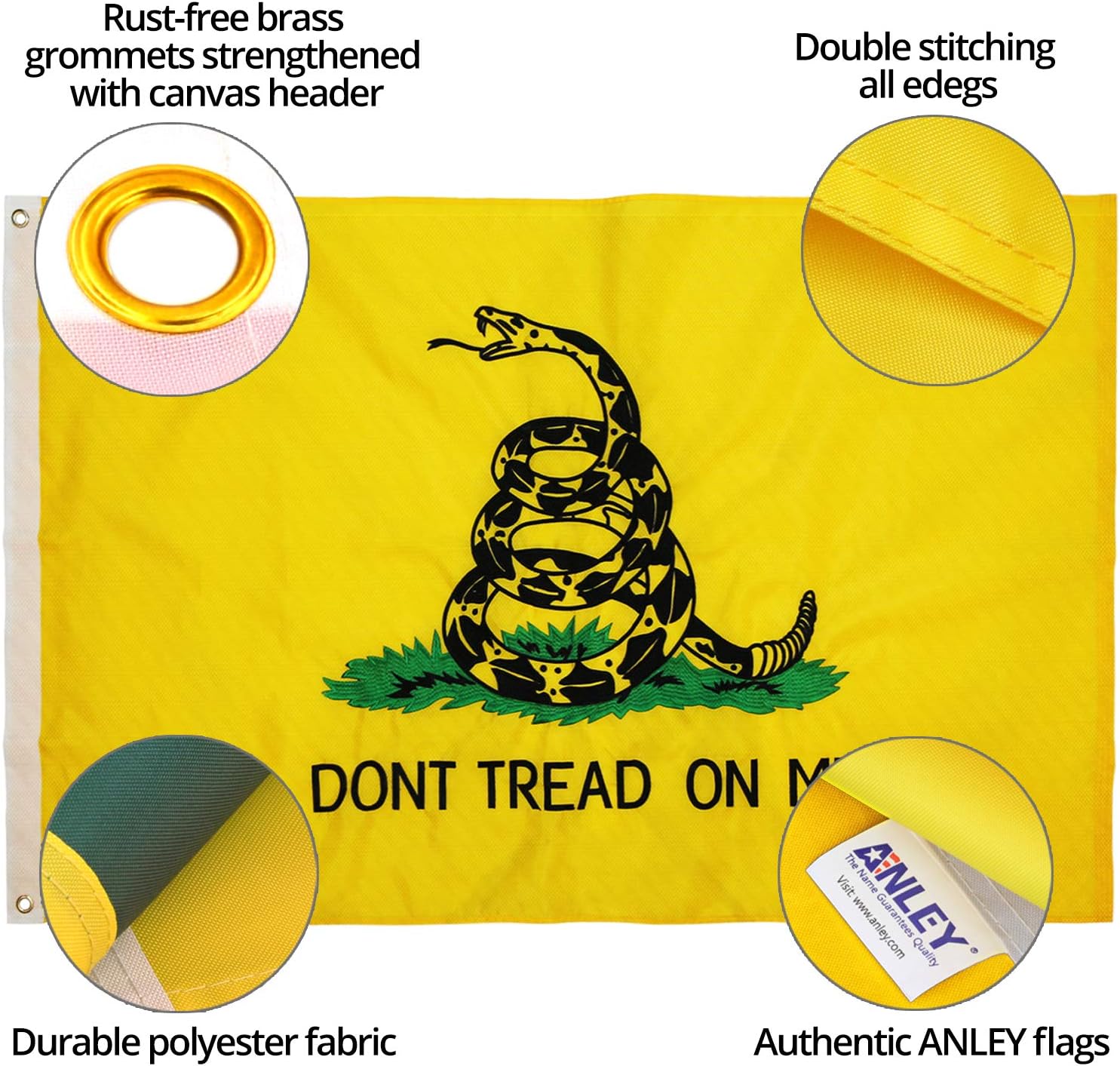 Anley Fly Breeze 3x5 Foot Don't Tread On Me Gadsden Flag - Vivid Color and Fade Proof - Canvas Header and Double Stitched - Tea Party Flags Polyester with Brass Grommets 3 X 5 Ft : Garden & Outdoor