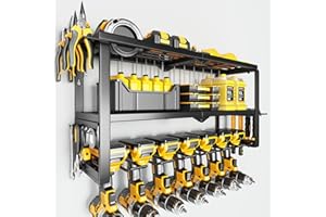 HIPIDIAN Power Tool Organizer Wall Mount - 300Lbs Load 3 Layers Storage Rack with 7 Drill Holders for Drills Cordless Tools. Heavy Duty Iron Garage Tool Organizer Storage for Workshop Shed Pegboard Basement