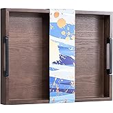 Large Rectangular Ottoman Tray for Living Room,Solid Wood Brown Coffee Table Trays 17x13 Inch Decorative Storage Acacia Wood Serving Tray with Handles for Breakfast in Bed, Dinner Food Kitchen-Natural