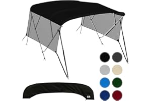 KNOX Universal 4 Bow Bimini Tops for Boats with Detachable Mesh Sidewalls, 900D Marine Canvas, Sun Shade Boat Canopy Kit, Bimini Top Hardware, Frame, Support Poles, Storage Boot, 67-72" W, Black
