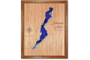UPSTATE DESIGN Hand Crafted, Laser-etched 3D Nautical Wood Lake Maps. Multi Layered wood framed topographical map. Lake decor, wood wall art, lake sign. (Schroon Lake NY, Large)