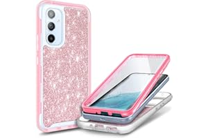 NZND Compatible with Samsung Galaxy A54 5G Case with [Built-in Screen Protector], Full-Body Protective Shockproof Rugged Bumper Cover, Impact Resist Durable Phone Case (Glitter Rose Gold)