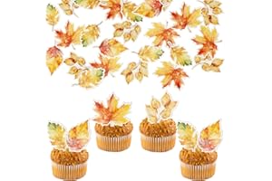Ephlyn 60Pcs Edible Fall Leaves Cupcake Toppers Maple Leaves Cake Toppers Edible Leaf Cupcake Toppers Wafer Paper Fall Leaf Cupcake Decorations for Autumn Thanksgiving Party Baby Shower Supplies