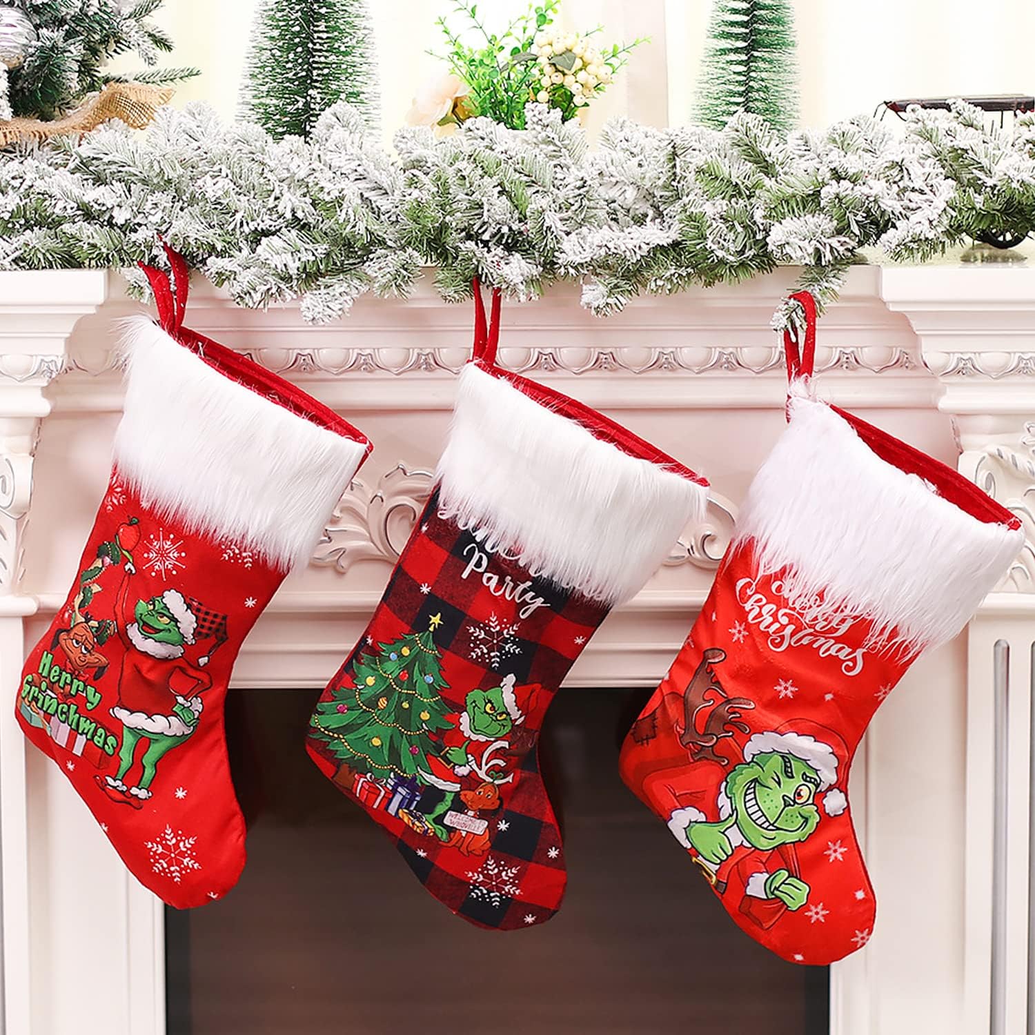 Stockings & Holders - Adurself 3 Pack Christmas Stocking, 17.7 inches Large Stockings Candy Gift Socks Christmas Ornament Decorations for Family Holiday Xmas Party Decorations