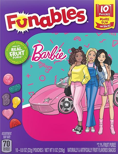 FUNABLES FRUIT SNACKS, BARBIE SHAPED FRUIT FLAVORED SNACKS,...
