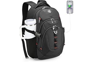 Swissdigital Design Laptop Backpack with USB Charging Port, Travel Backpack Fits 15.6 inches Computer, 31L College School Backpack for Men, Black | SD803-01