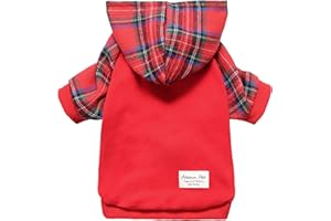 Fitwarm Tartan Plaid Dog Hoodie, Dog Clothes for Small Dogs Girl Boy, Pet Sweatshirt with Hood, Cat Winter Outfit, Red, Green, Medium