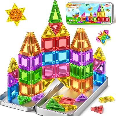 Kaysaitoy Mini Magnetic Tiles 42 PCS Travel Set for Kids 3+