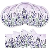 40Pcs Purple Party Lavender Paper Plates & Napkins-Watercolor Floral Cake Dessert Tableware Butterfly Floral Lavender Birthday Dinnerware for Girl Baby Shower Birthday Party Baby Shower Decor Serve 20
